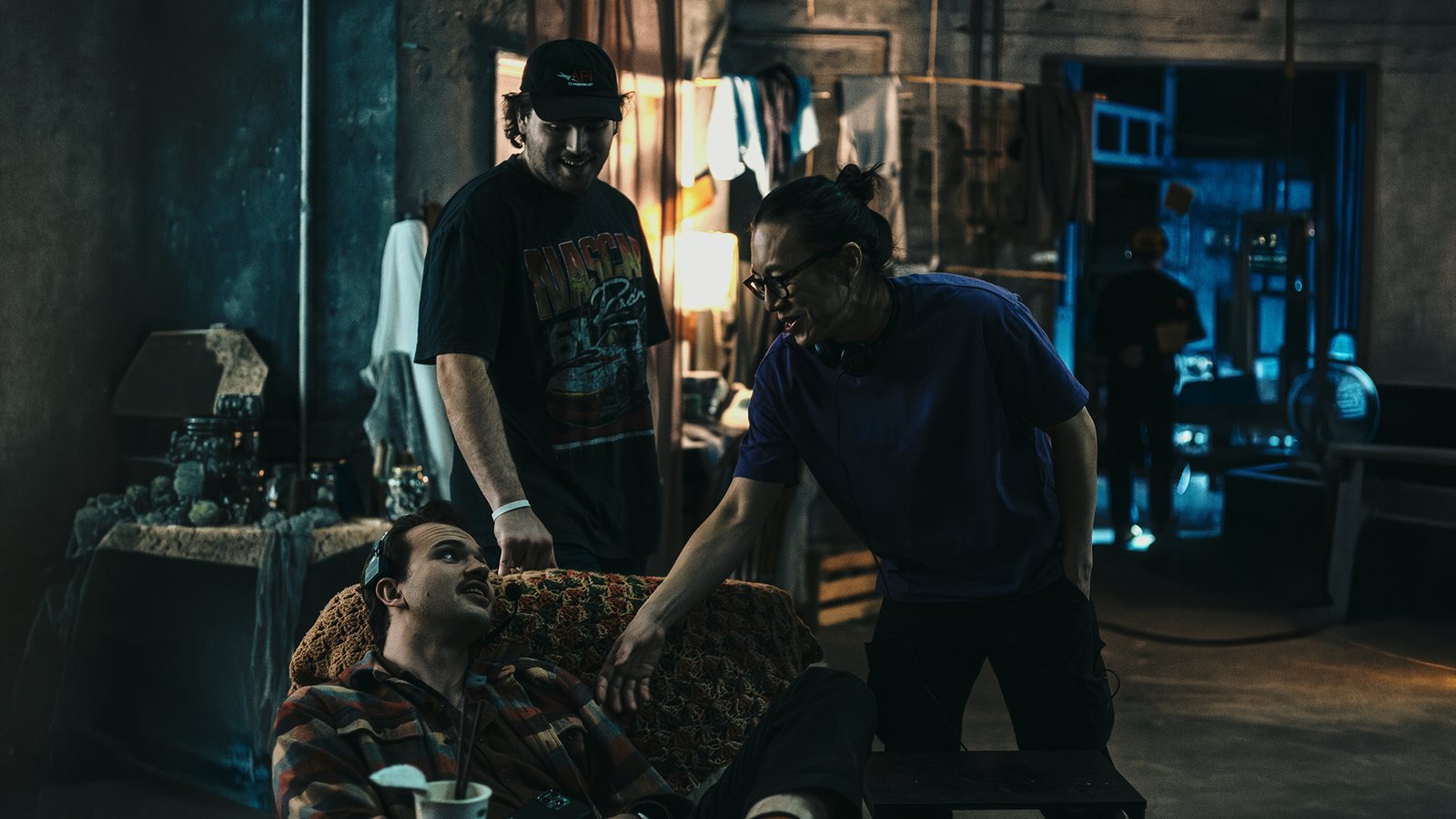 Jack Ruefli on set with cast and crew