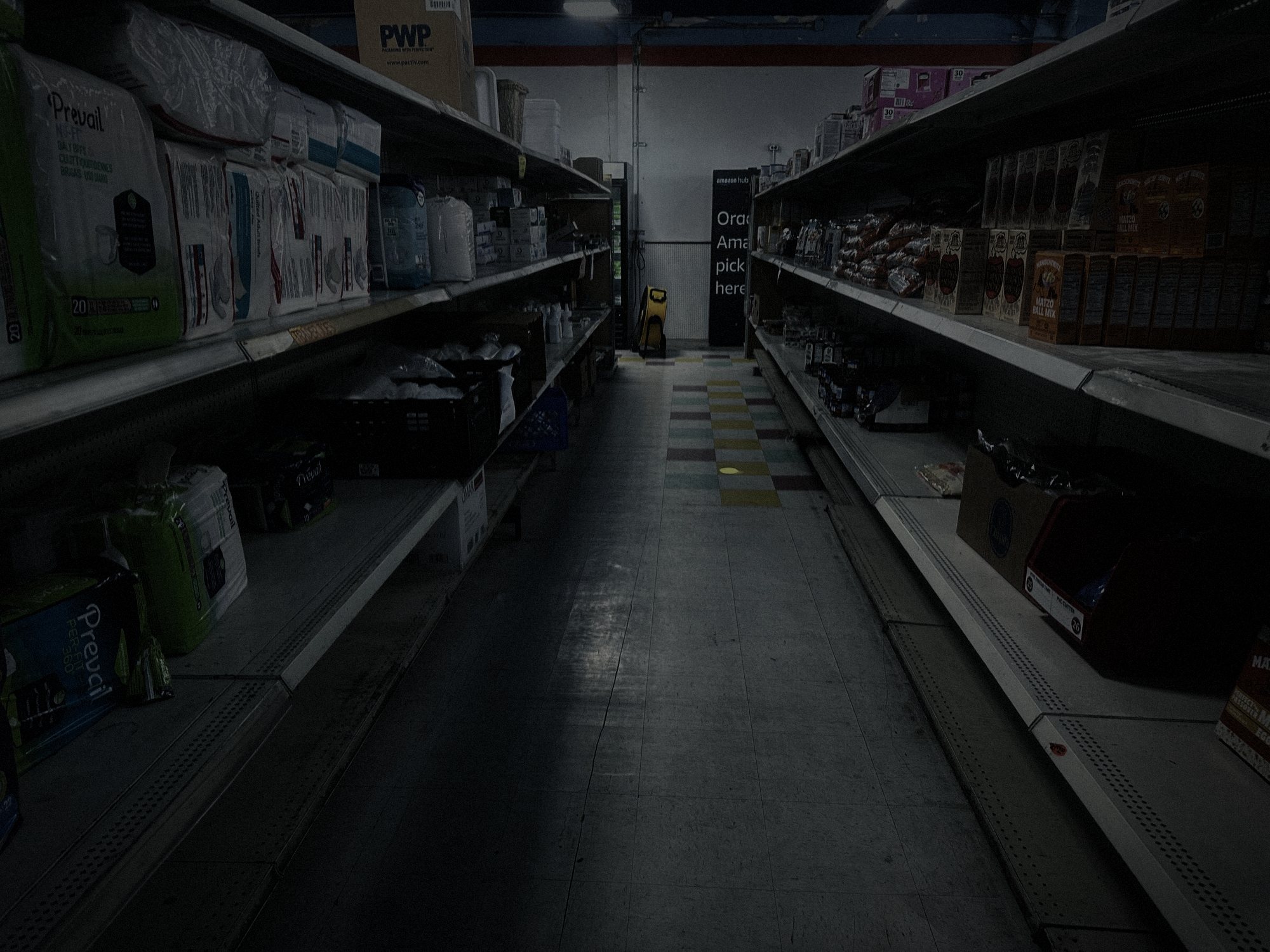 The same aisle graded for night, how it will look in the film