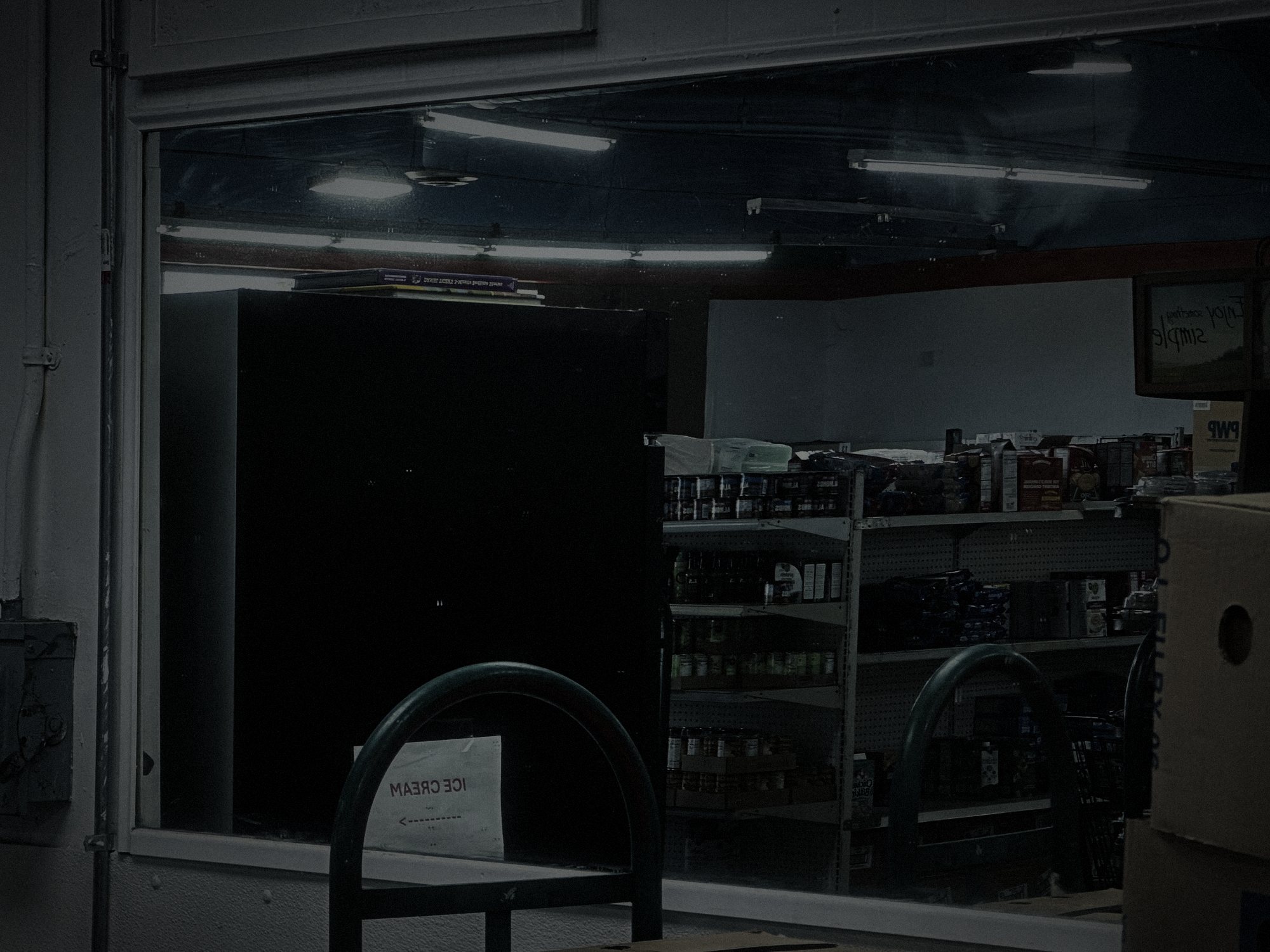 The break room window looking onto the store